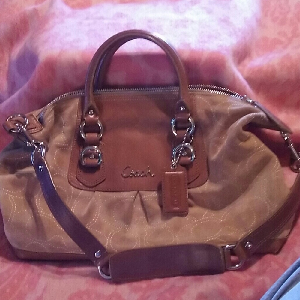 Coach Brown Leather and Tan Suede Purse